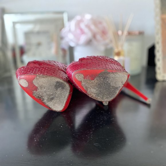 Authentic Christian Louboutin Lady Peep Python Red - Picture 7 of 8